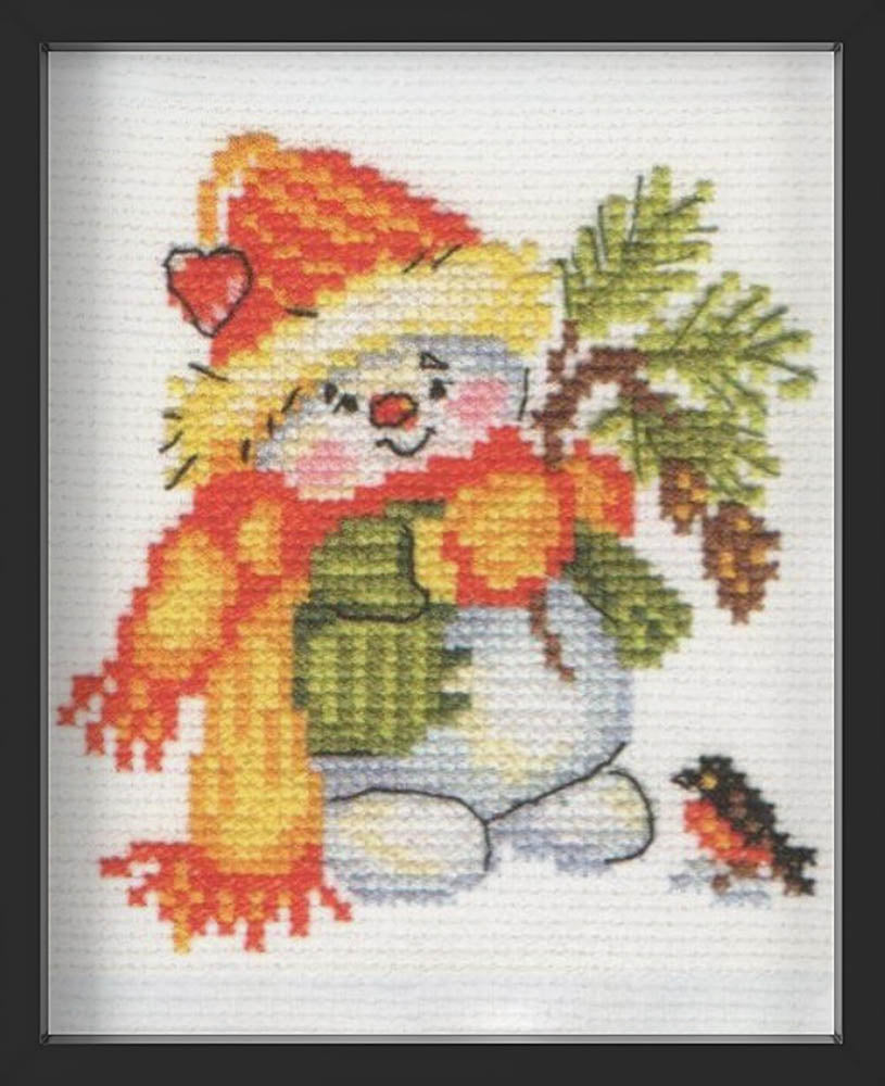 Kreuzstich - Kleiner Schneemann | 10x10 cm - Diy - Fadenkunst