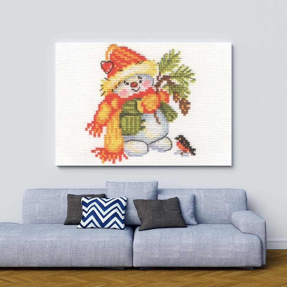 Kreuzstich - Kleiner Schneemann | 10x10 cm - Diy - Fadenkunst