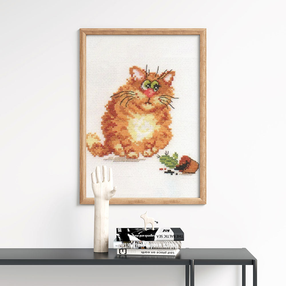 Kreuzstich - Schelmische Katze | 15x15 cm - Diy - Fadenkunst