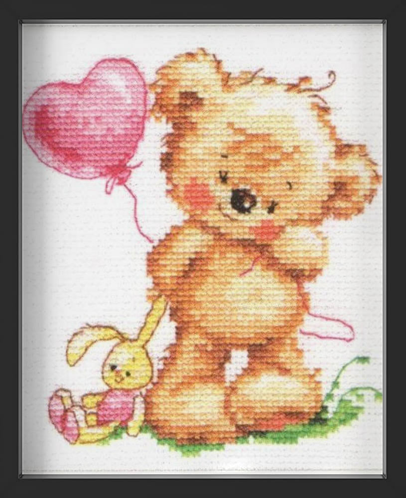 Kreuzstich - Lieblicher Teddybär | 15x15 cm - Diy - Fadenkunst