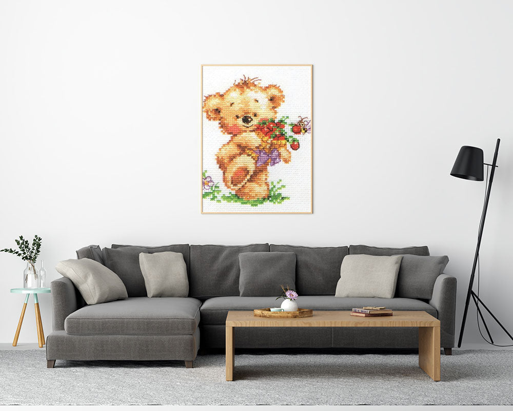 Kreuzstich - Süßer Zahn Teddybär | 15x15 cm - Diy - Fadenkunst