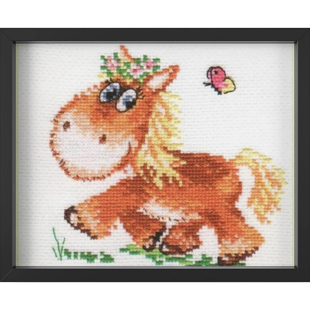Kreuzstich - Kleines Pferdchen | 15x15 cm - Diy - Fadenkunst