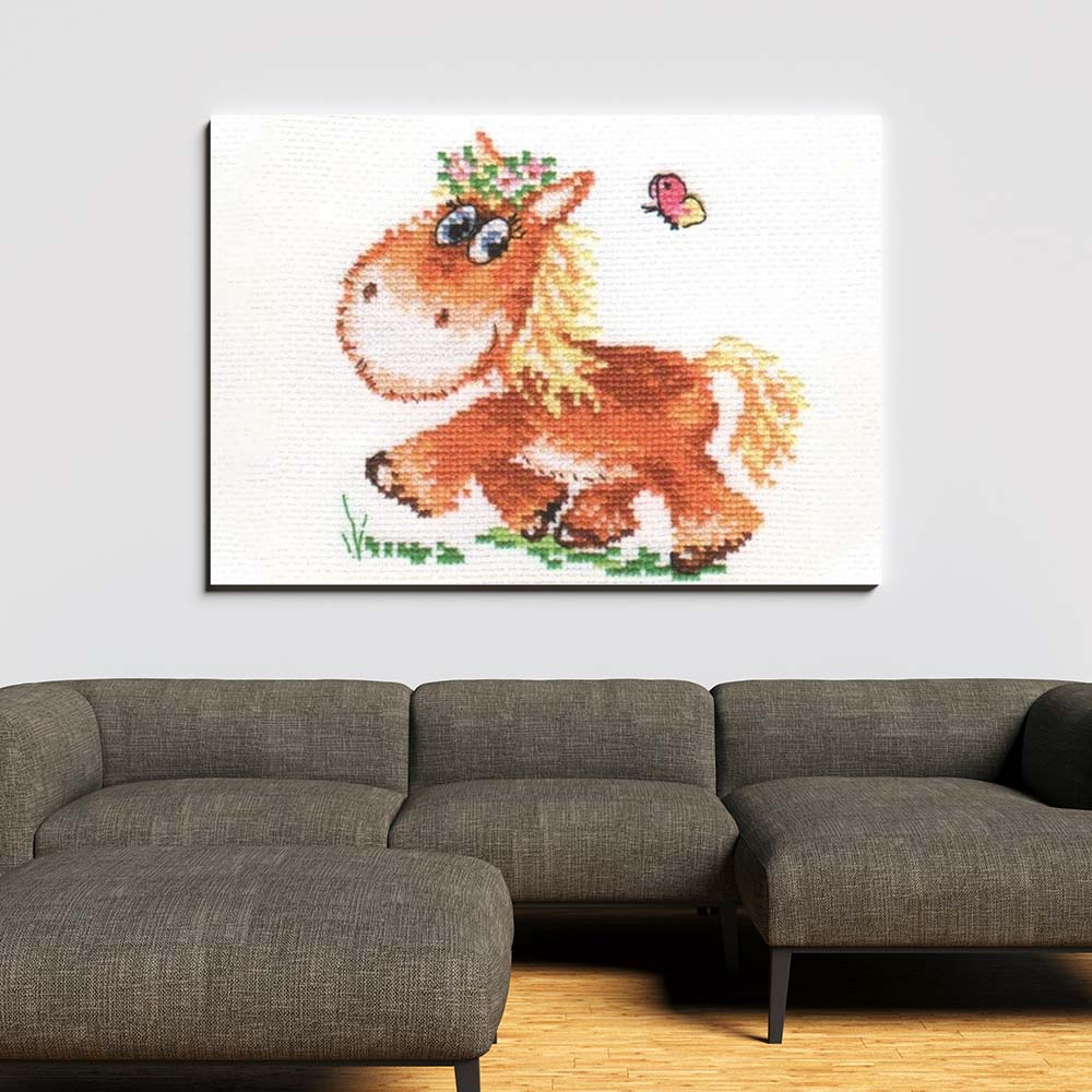 Kreuzstich - Kleines Pferdchen | 15x15 cm - Diy - Fadenkunst