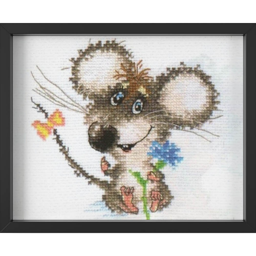 Kreuzstich - Verliebte Babymaus | 15x15 cm - Diy - Fadenkunst