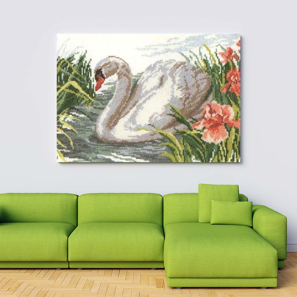 Kreuzstich - Weißer Schwan | 35x25 cm - Diy - Fadenkunst