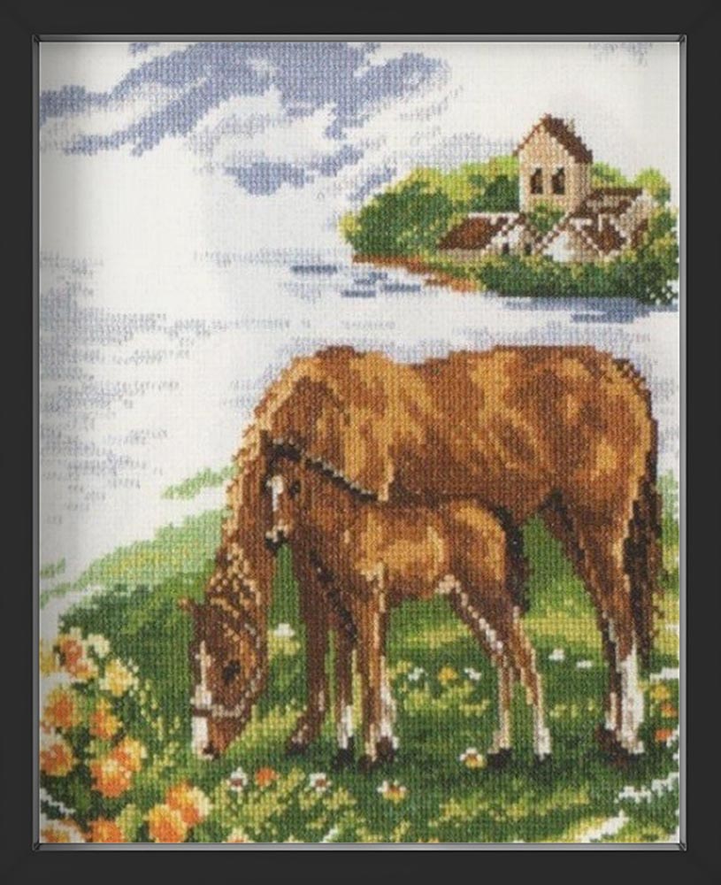 Kreuzstich - Pferde | 25x30 cm - Diy - Fadenkunst