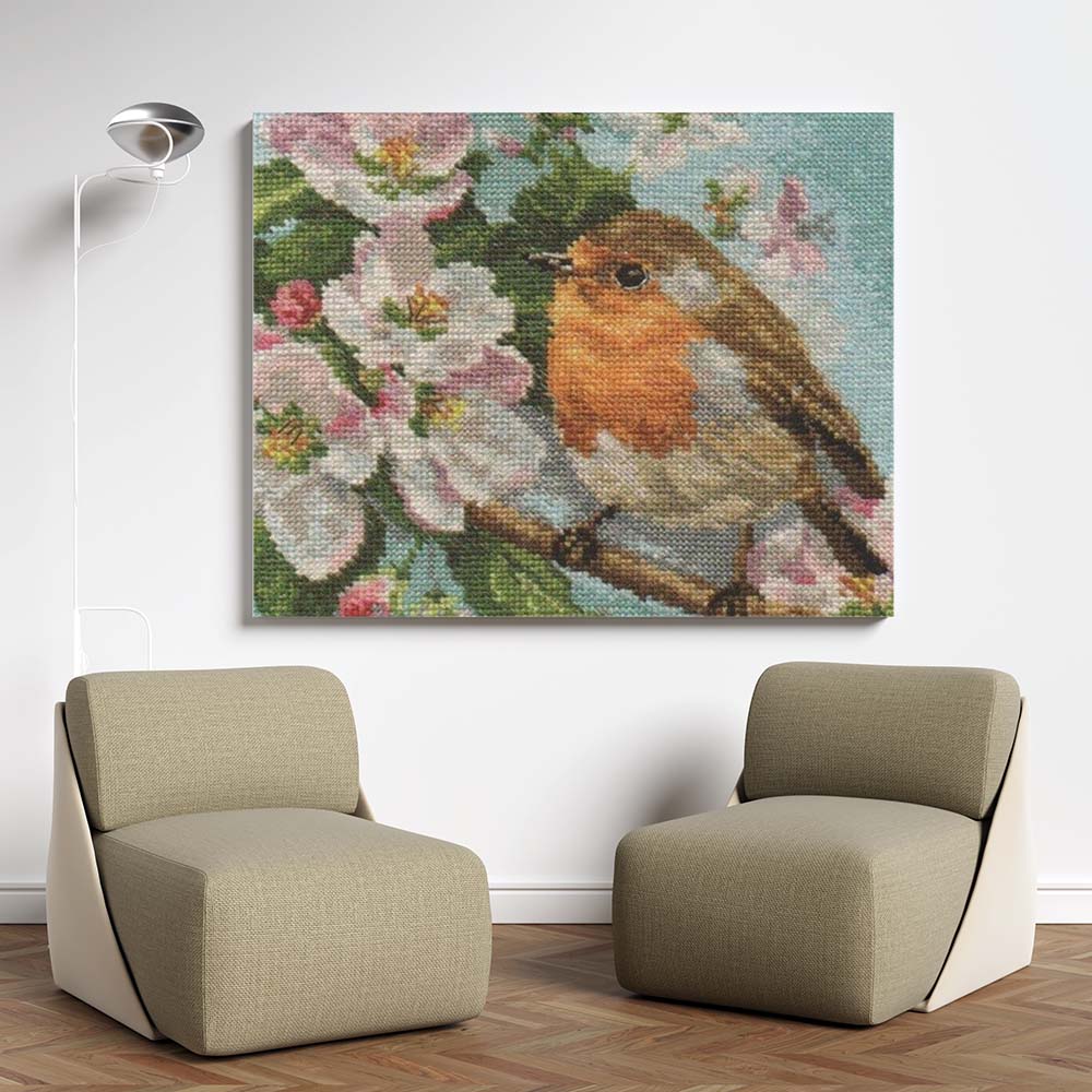 Kreuzstich - Robin | 20x20 cm - Diy - Fadenkunst