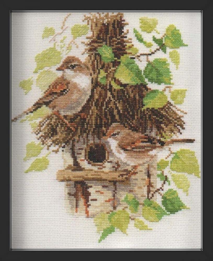 Kreuzstich - Grasmücken | 20x20 cm - Diy - Fadenkunst
