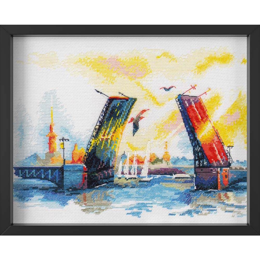 Kreuzstich - Bootsbrücke in Pastell | 30x20 cm - Diy - Fadenkunst