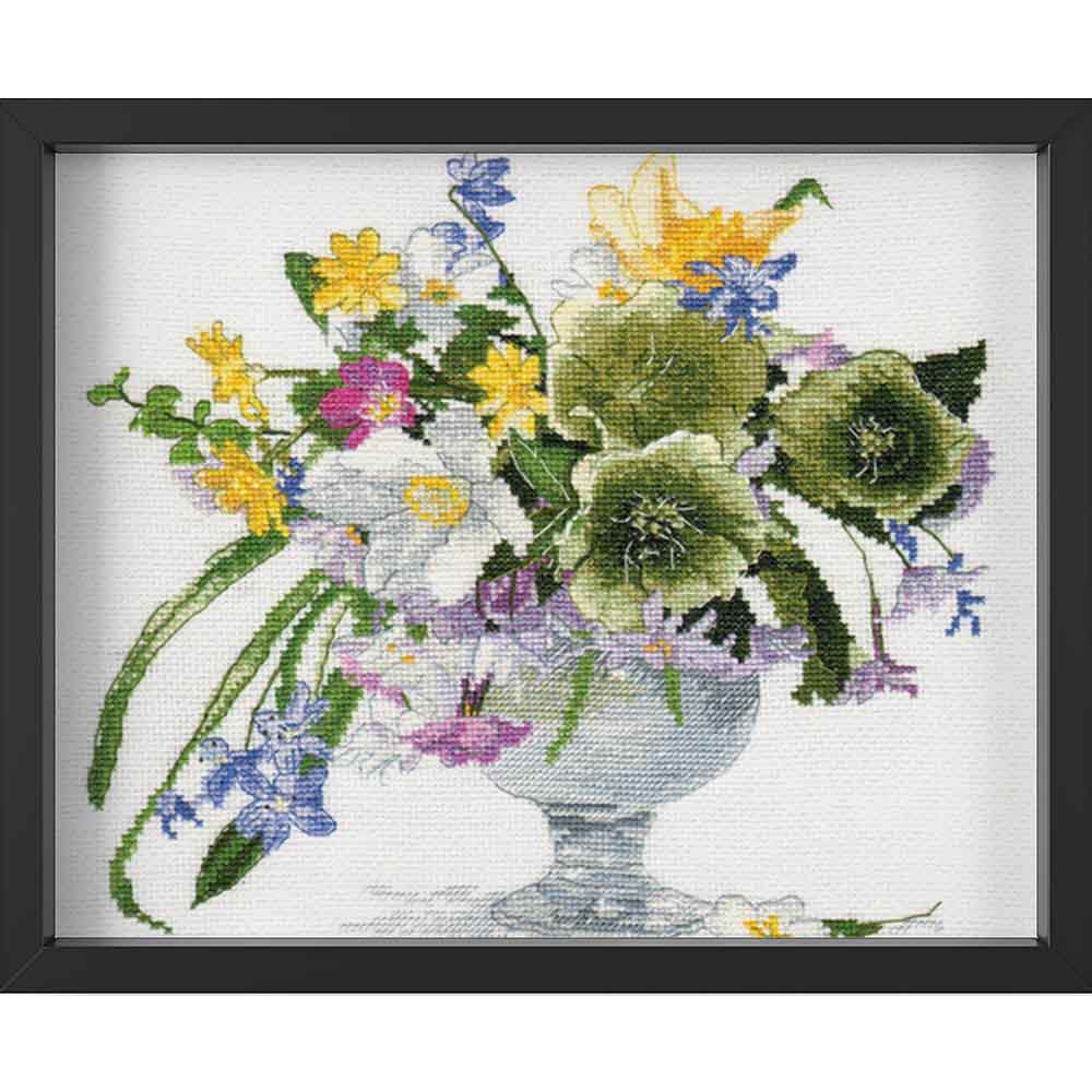Kreuzstich - Blumenstrauß mit Hellebore | 25x20 cm - Diy - Fadenkunst