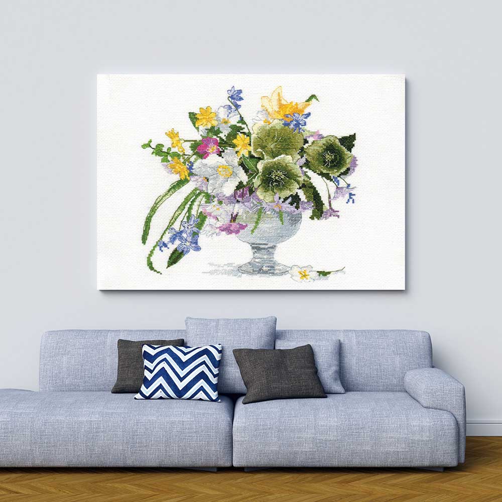 Kreuzstich - Blumenstrauß mit Hellebore | 25x20 cm - Diy - Fadenkunst