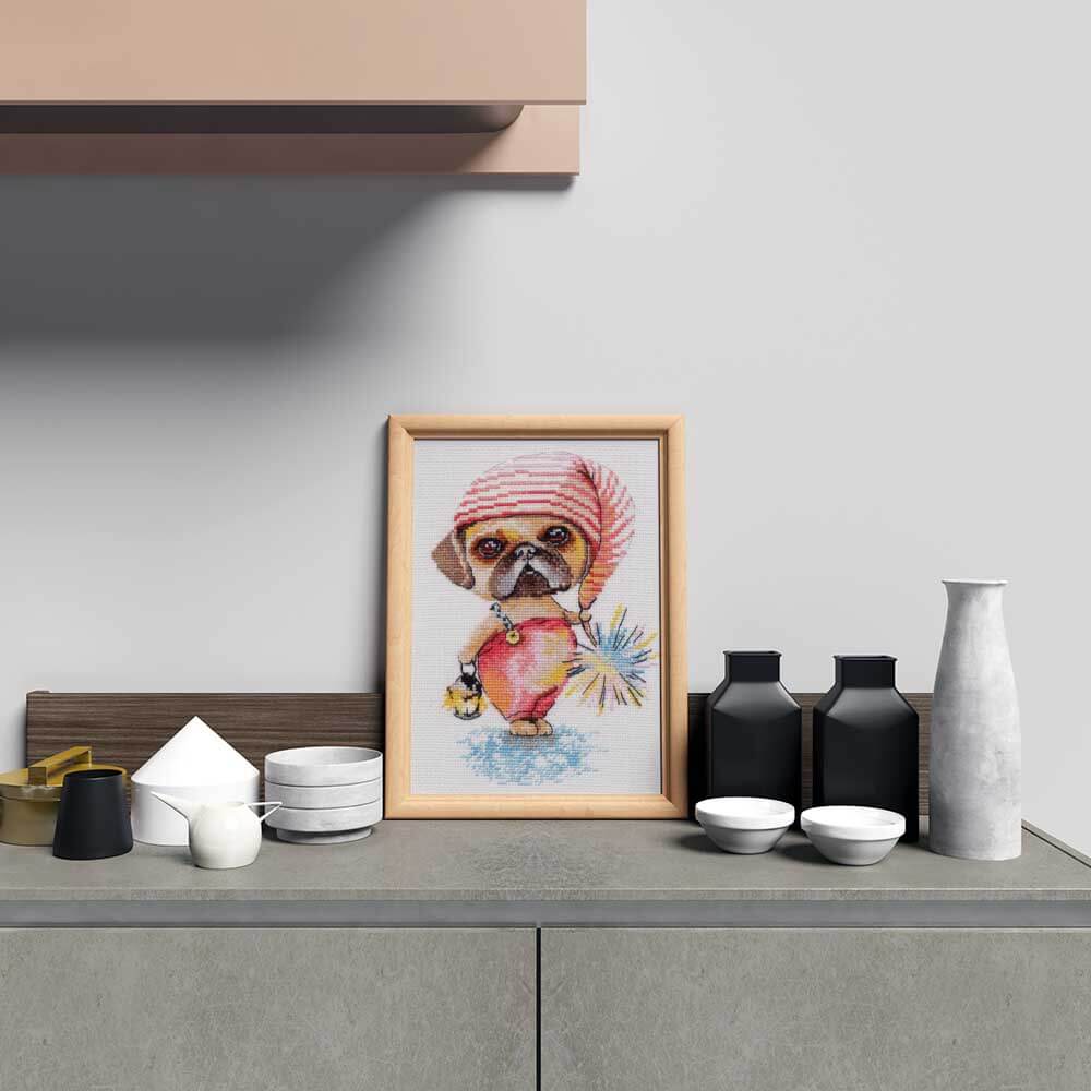 Kreuzstich - Gnomischer Hund | 15x20 cm - Diy - Fadenkunst