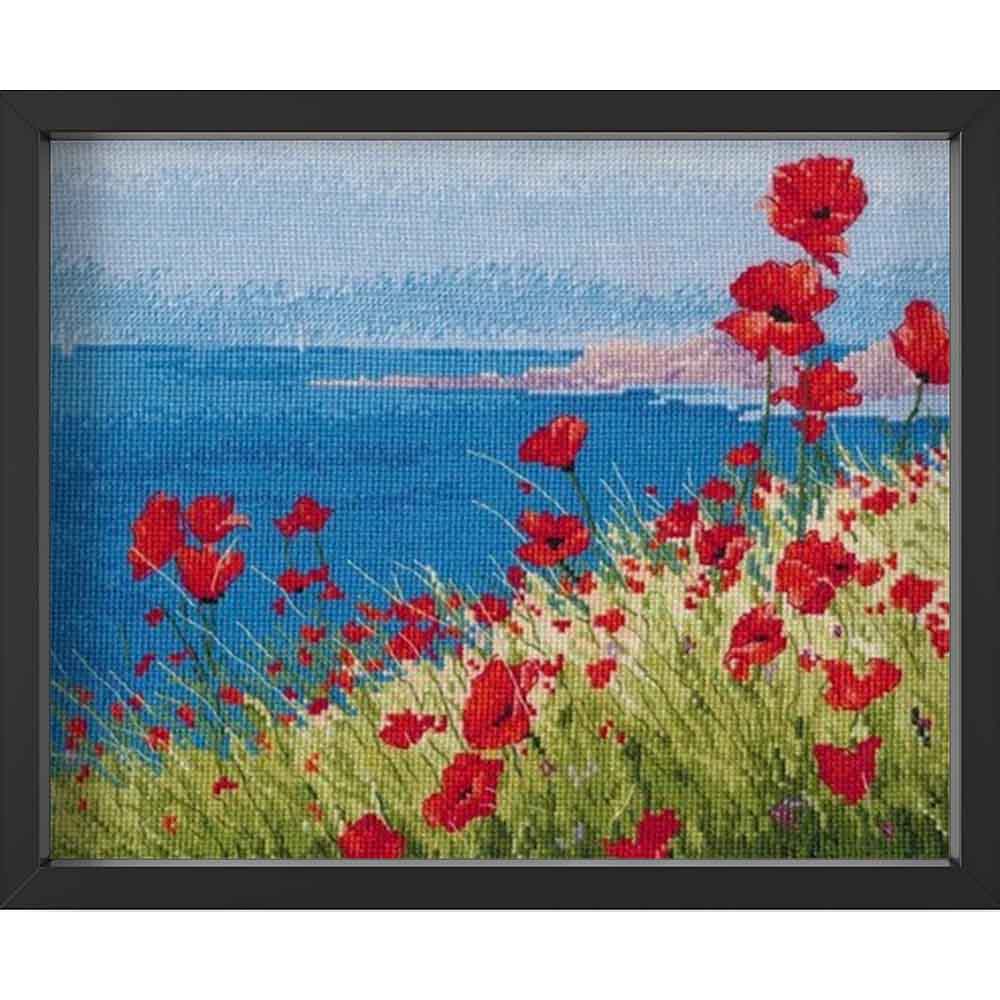 Kreuzstich - Sommer, Meer, Mohn | 40x20 cm - Diy - Fadenkunst