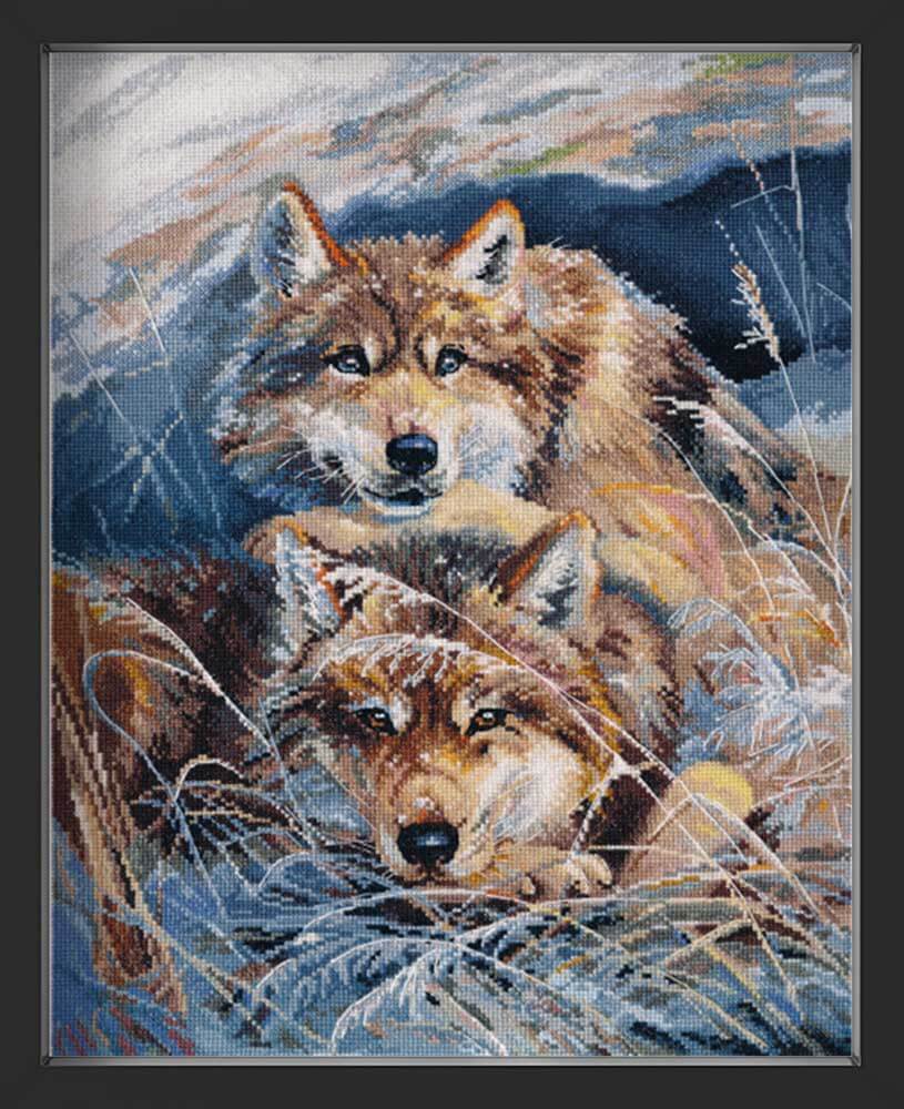 Kreuzstich - Wölfe auf der Lauer | 30x35 cm - Diy - Fadenkunst