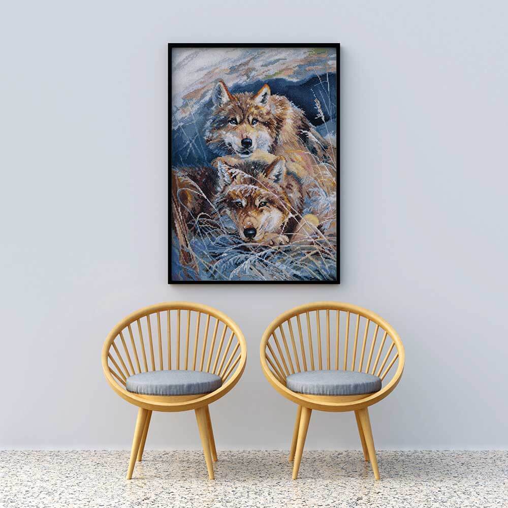 Kreuzstich - Wölfe auf der Lauer | 30x35 cm - Diy - Fadenkunst