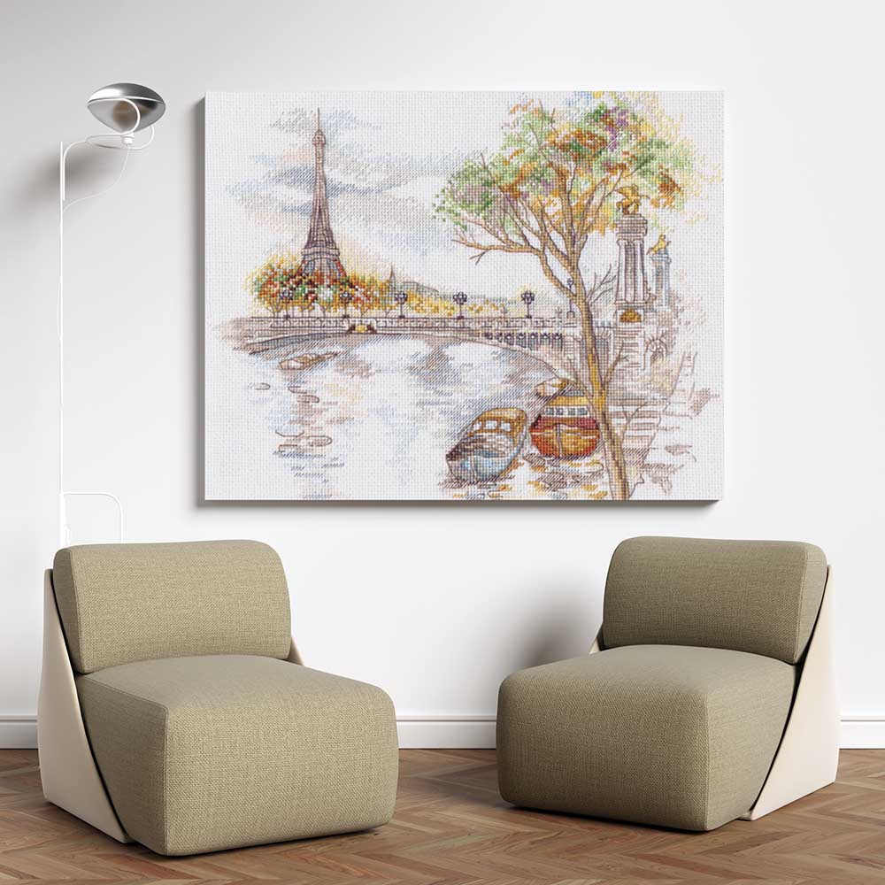 Kreuzstich - Herbst in Paris | 30x25 cm - Diy - Fadenkunst