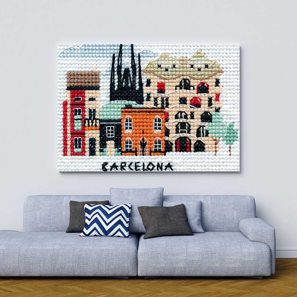Kreuzstich - Barcelona | 10x10 cm - Diy - Fadenkunst