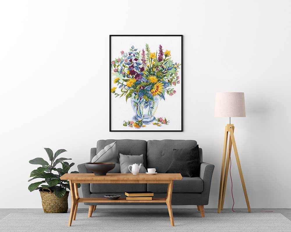 Kreuzstich - Löwenzahnstrauß | 20x30 cm - Diy - Fadenkunst