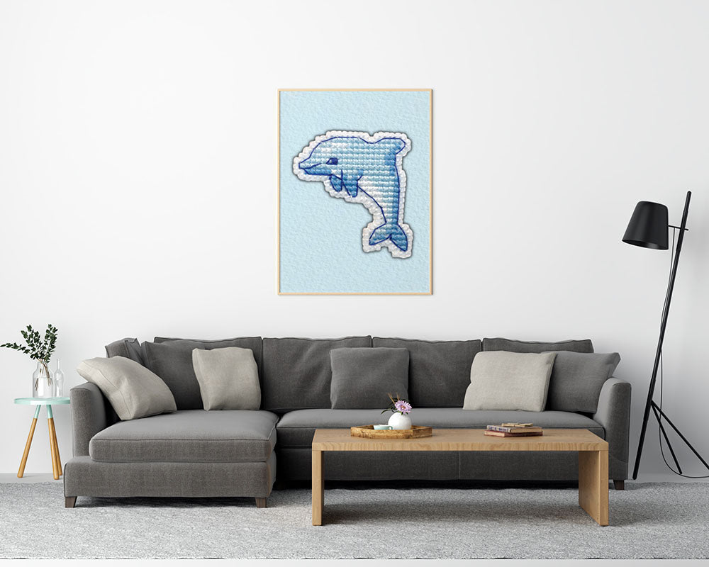 Kreuzstich - Abzeichen Delphin | 5x5 cm - Diy - Fadenkunst