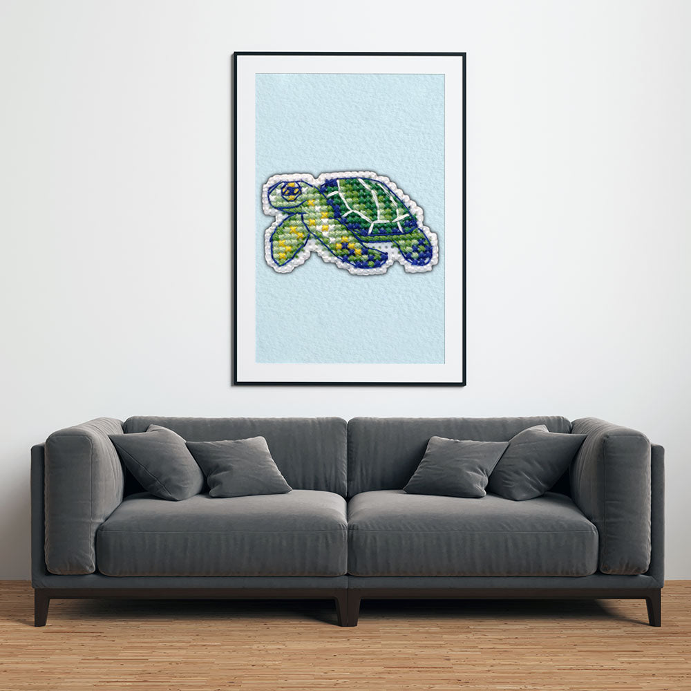Kreuzstich - Abzeichen Schildkröte | 5x5 cm - Diy - Fadenkunst