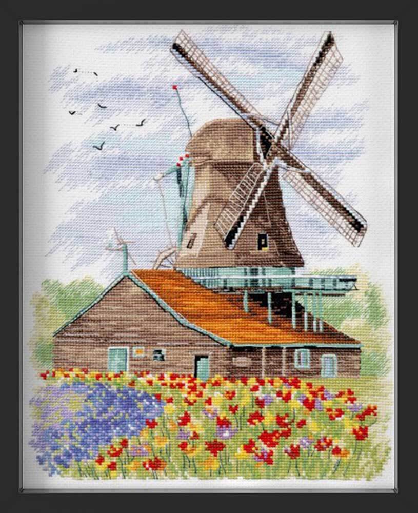 Kreuzstich - Windmühle in Holland | 20x25 cm - Diy - Fadenkunst