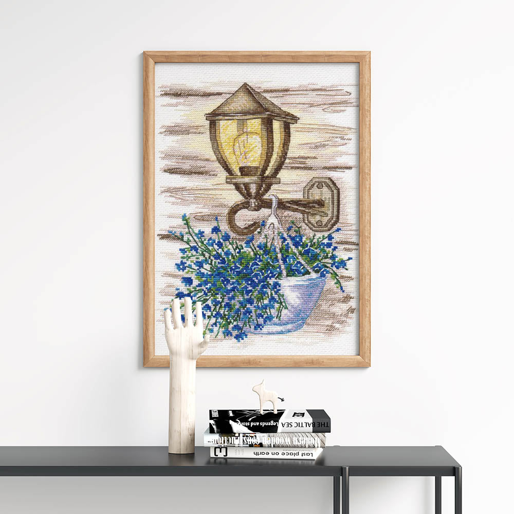 Kreuzstich - Laterne mit Blumen | 20x25 cm - Diy - Fadenkunst
