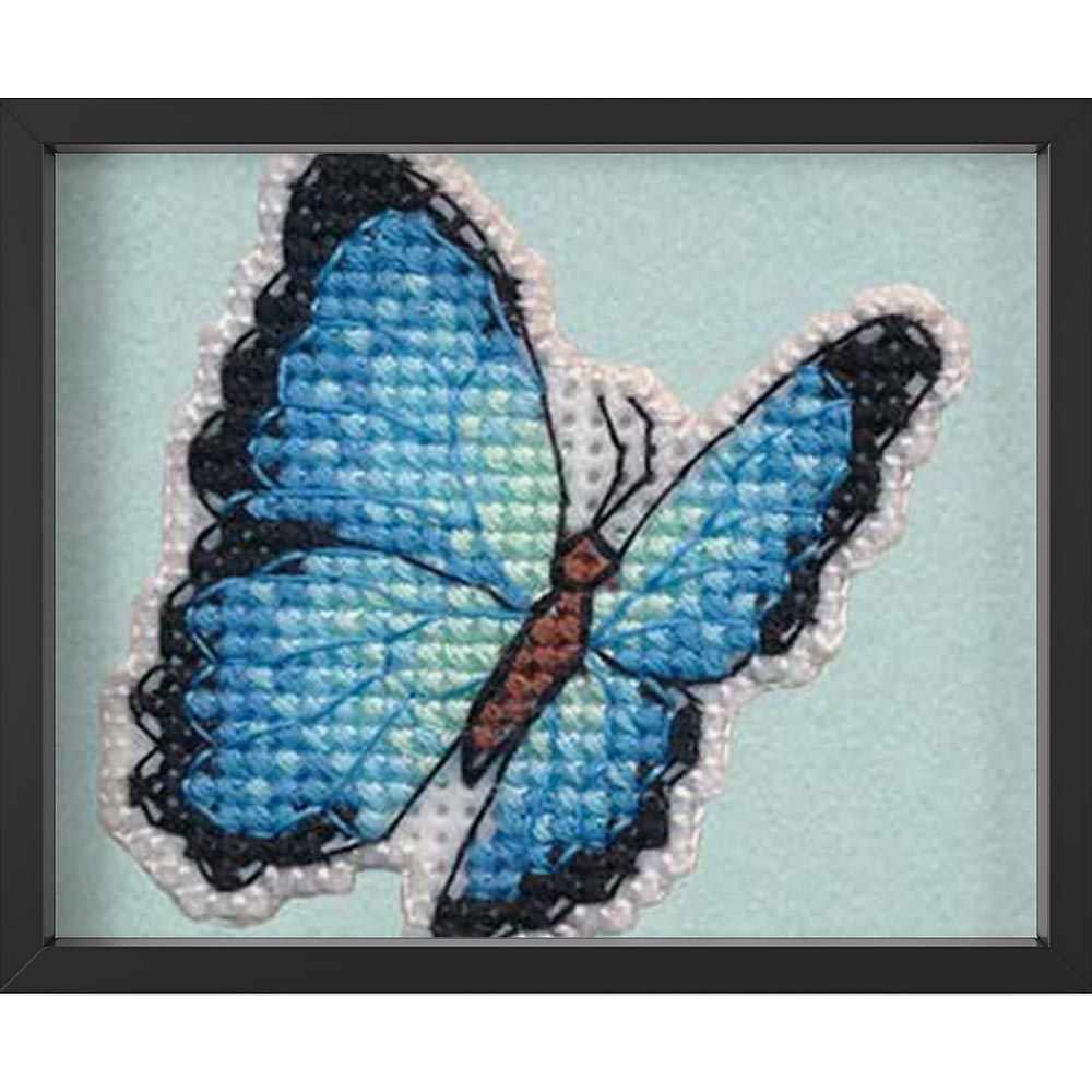 Kreuzstich - Abzeichen Blauer Morpho | 10x10 cm - Diy - Fadenkunst