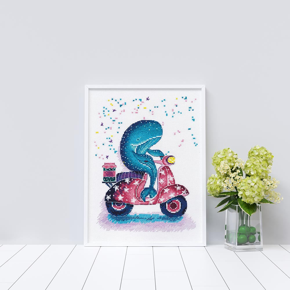 Kreuzstich - Motorradfahrer | 25x20 cm - Diy - Fadenkunst