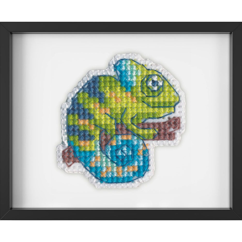 Kreuzstich - Abzeichen Chamäleon  | 5x5 cm - Diy - Fadenkunst