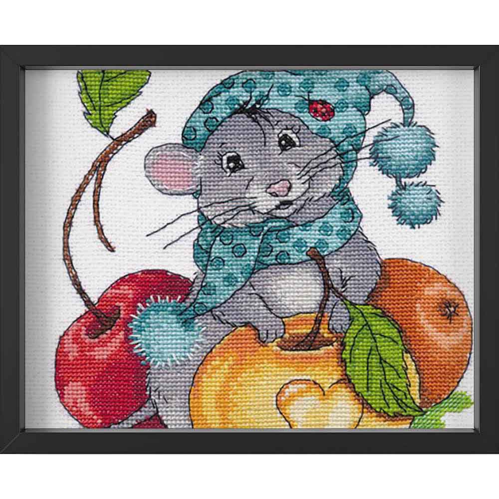 Kreuzstich - Sparsame Maus | 20x20 cm - Diy - Fadenkunst