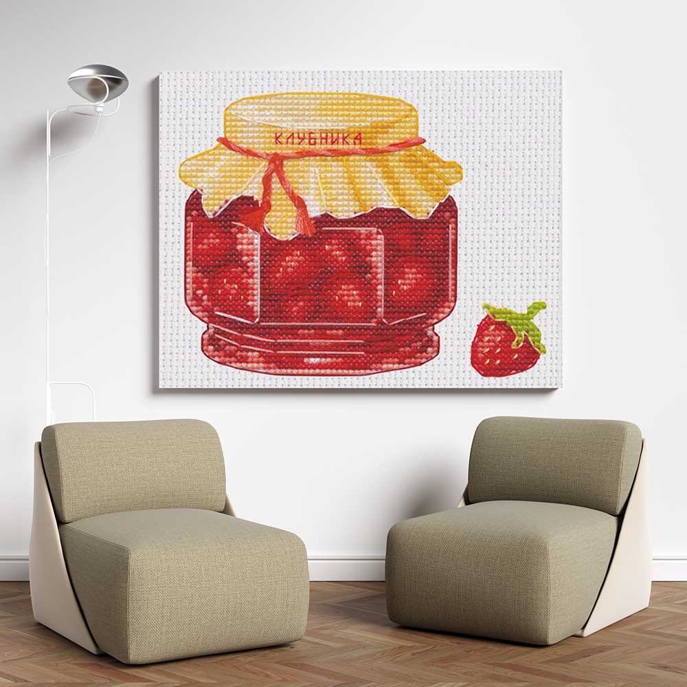 Kreuzstich - Erdbeer Marmelade | 10x15 cm - Diy - Fadenkunst