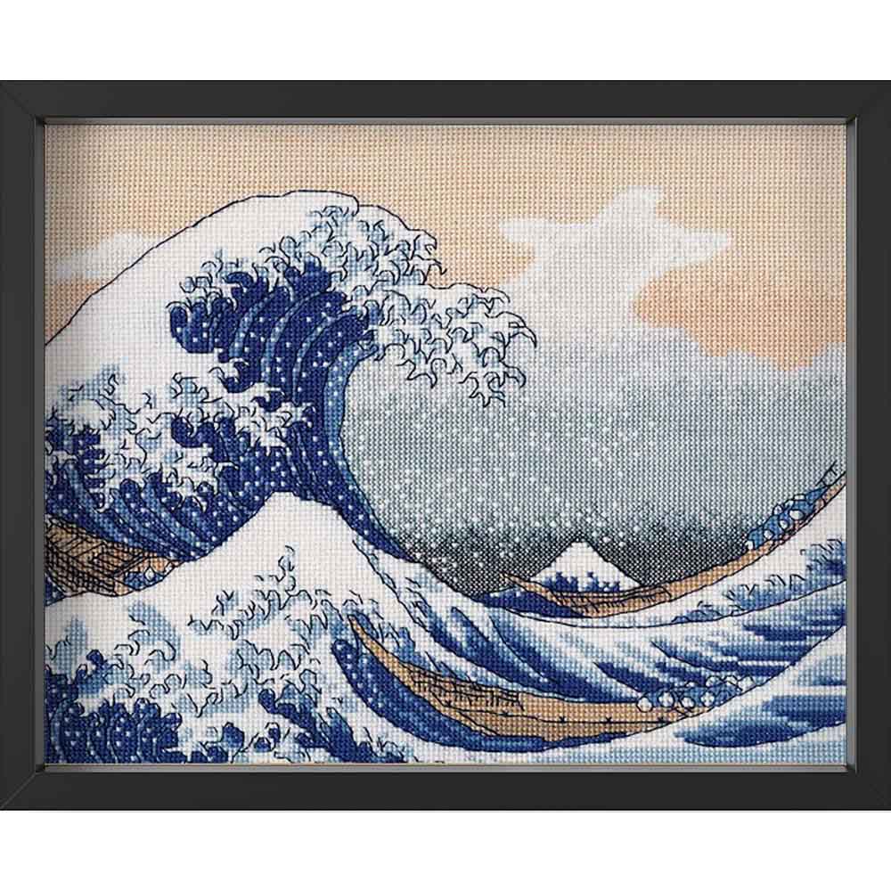 Kreuzstich - Die große Welle in Kanagawa | 30x20 cm - Diy - Fadenkunst