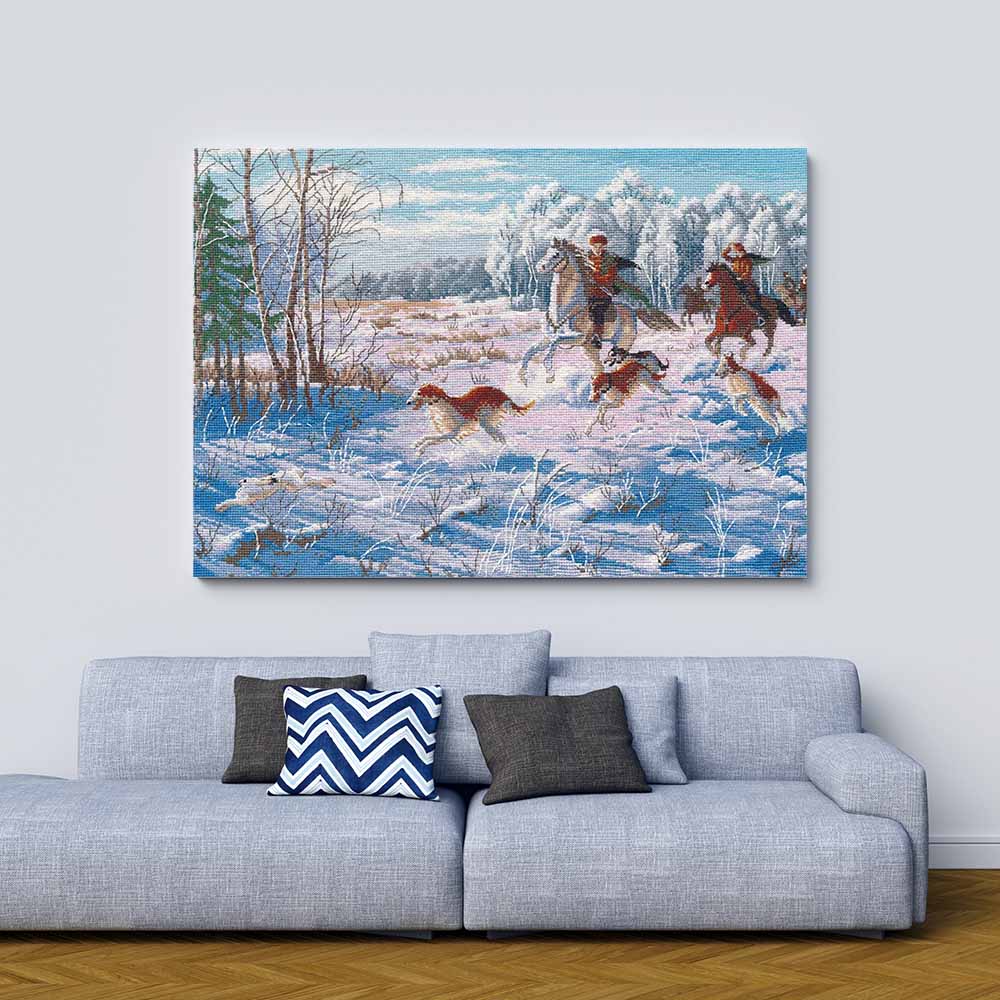 Kreuzstich - Winterjagd | 40x30 cm - Diy - Fadenkunst