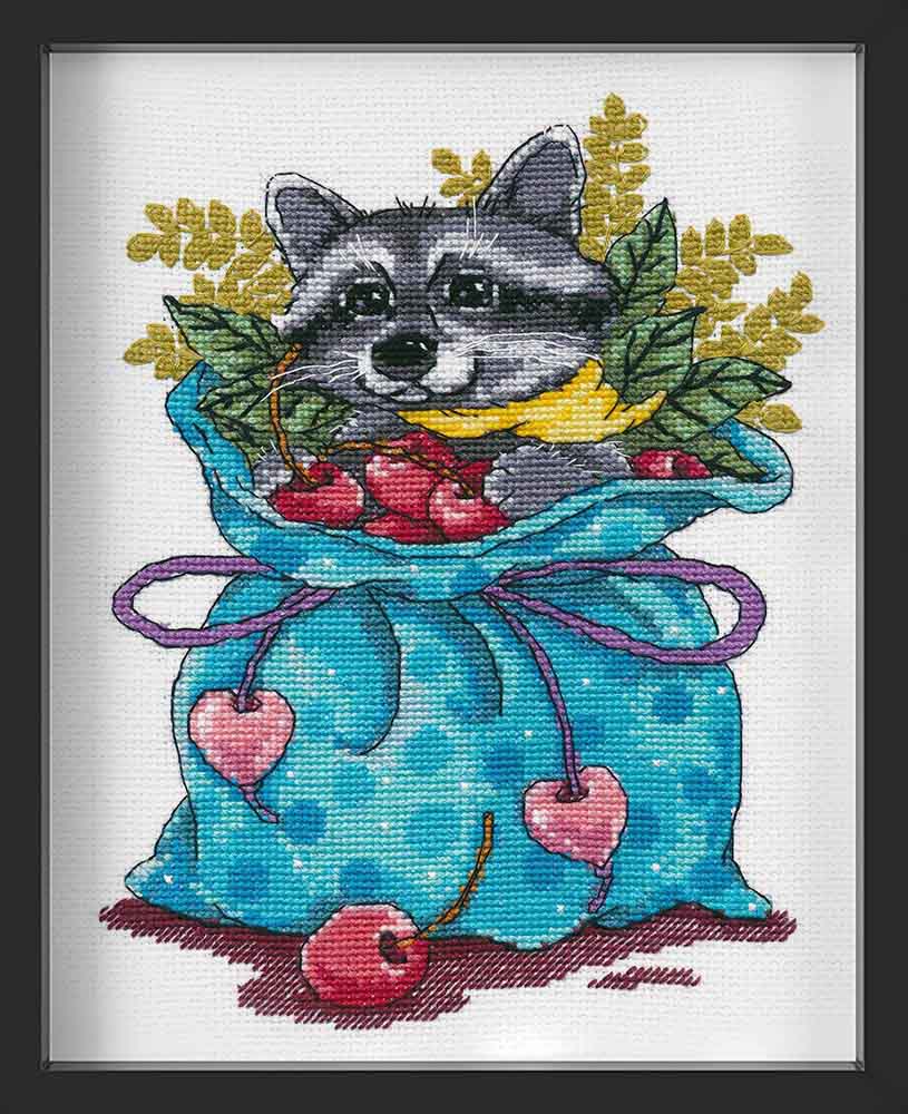 Kreuzstich - Waschbär Süsser Zahn | 15x20 cm - Diy - Fadenkunst