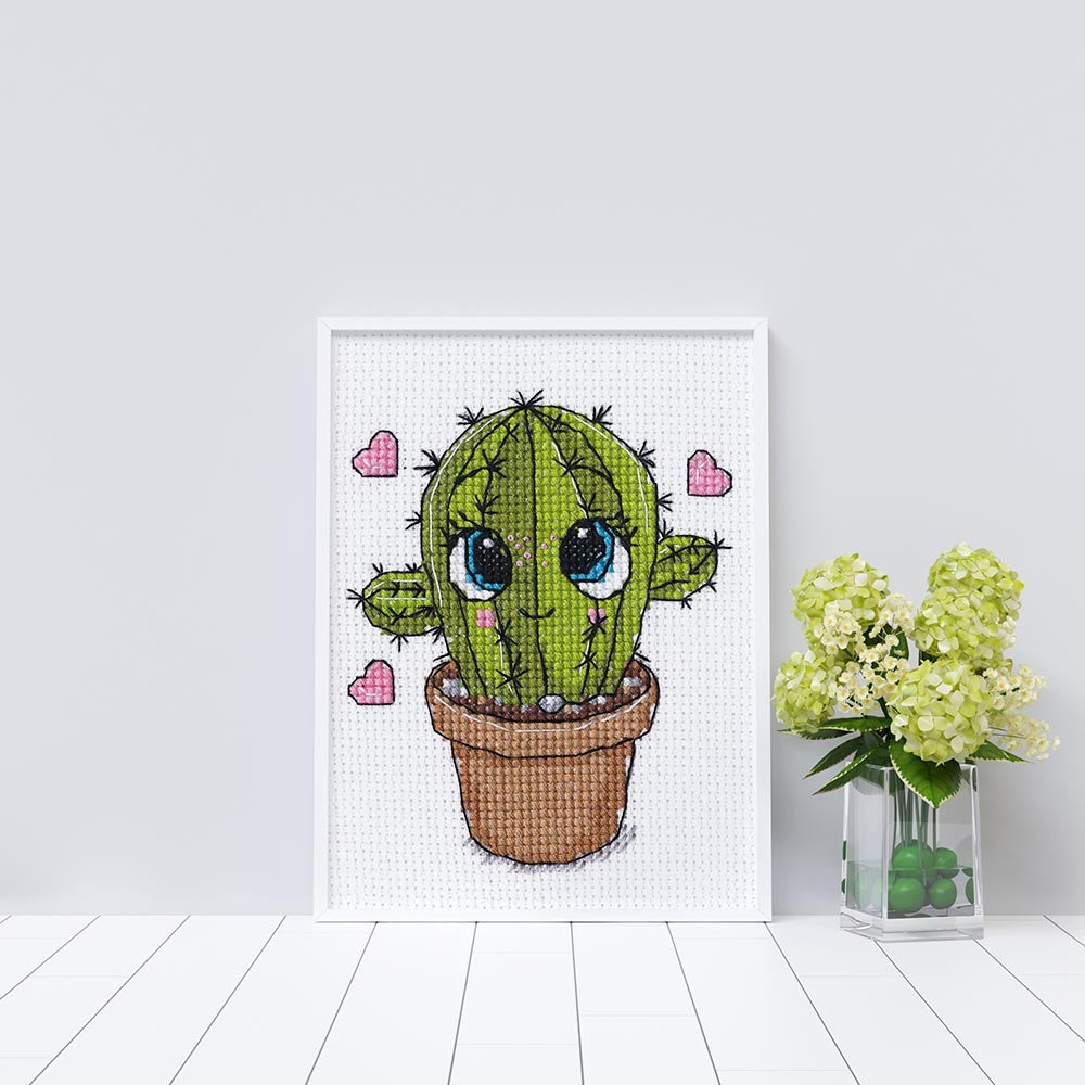 Kreuzstich - Kleiner Kaktus | 10x10 cm - Diy - Fadenkunst