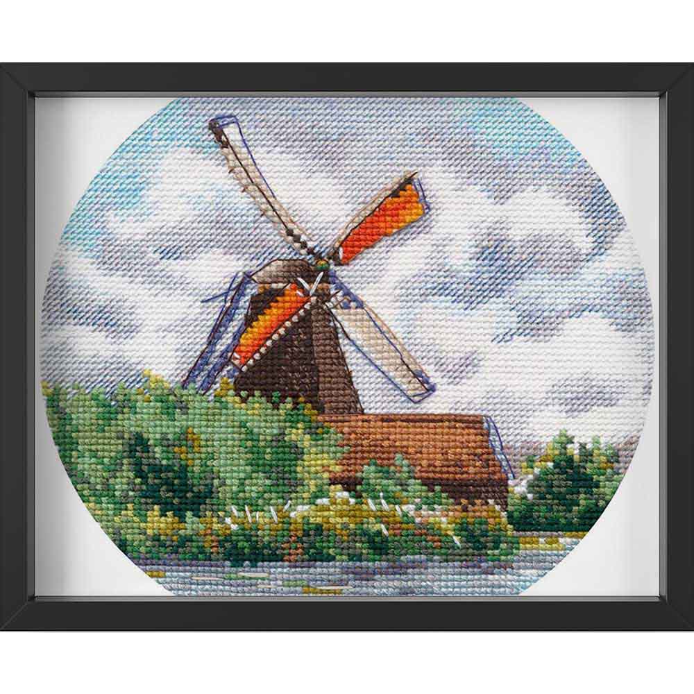 Kreuzstich - Miniatur - Windmühle  | 15x15 cm - Diy - Fadenkunst