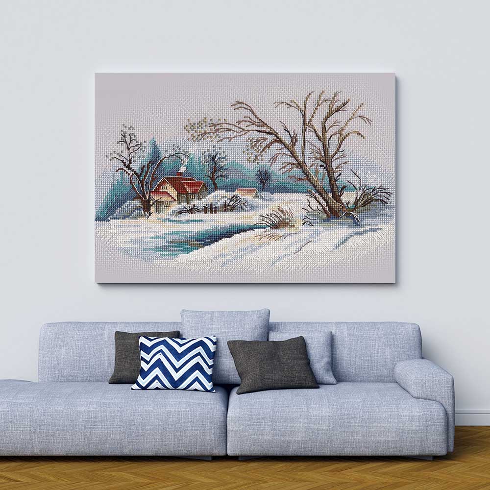 Kreuzstich - Winterlandschaft | 15x30 cm - Diy - Fadenkunst