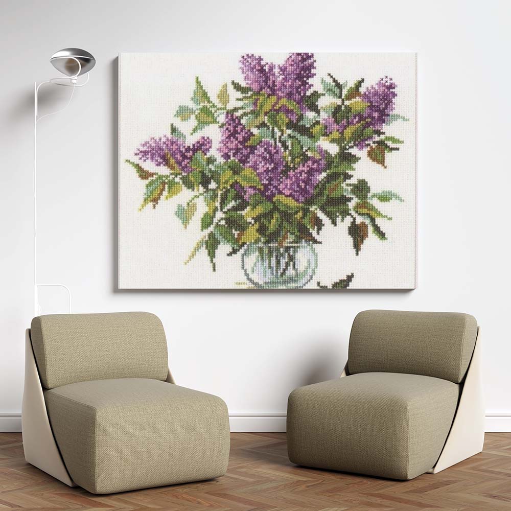Kreuzstich - Fliederbouquet | 25x25 cm - Diy - Fadenkunst