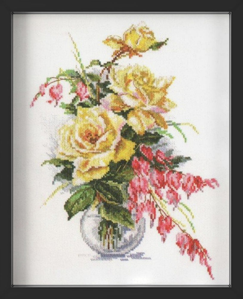 Kreuzstich - Gelbe Rosen | 25x30 cm - Diy - Fadenkunst