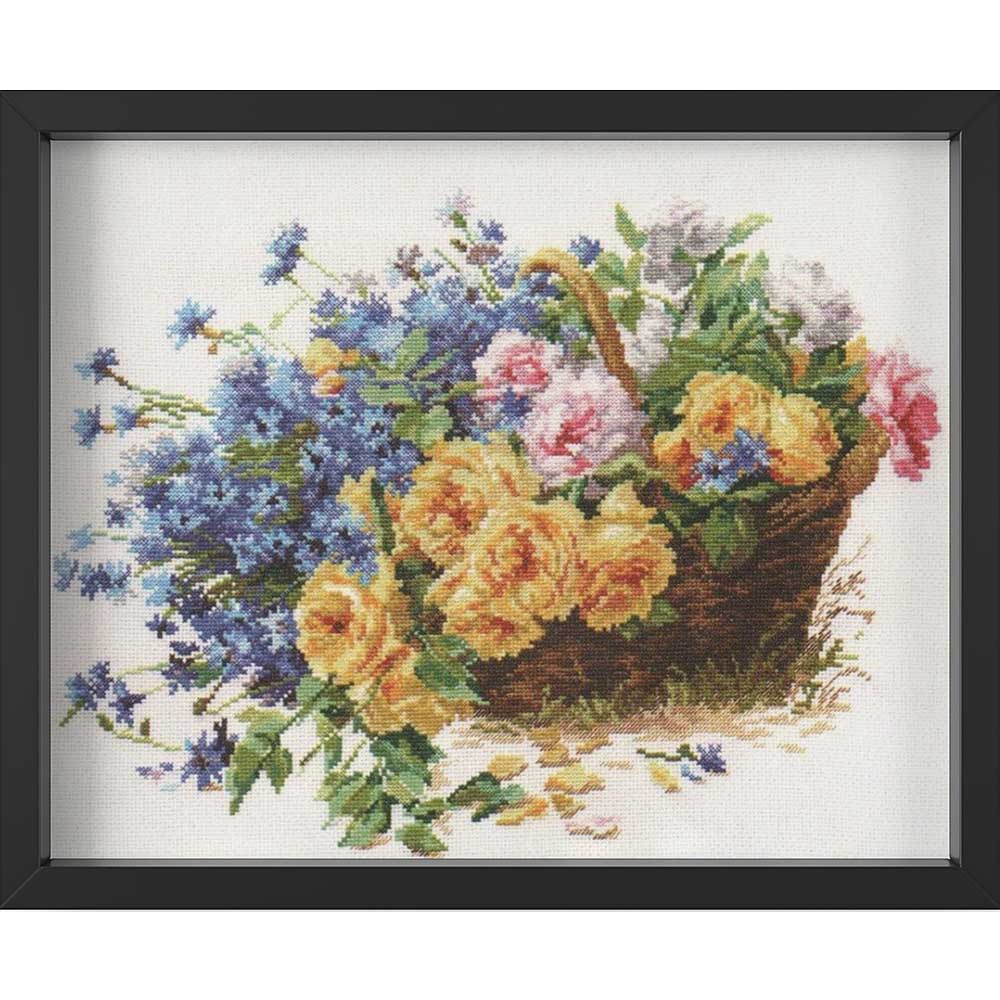 Kreuzstich - Rosen und Kornblumen | 40x30 cm - Diy - Fadenkunst