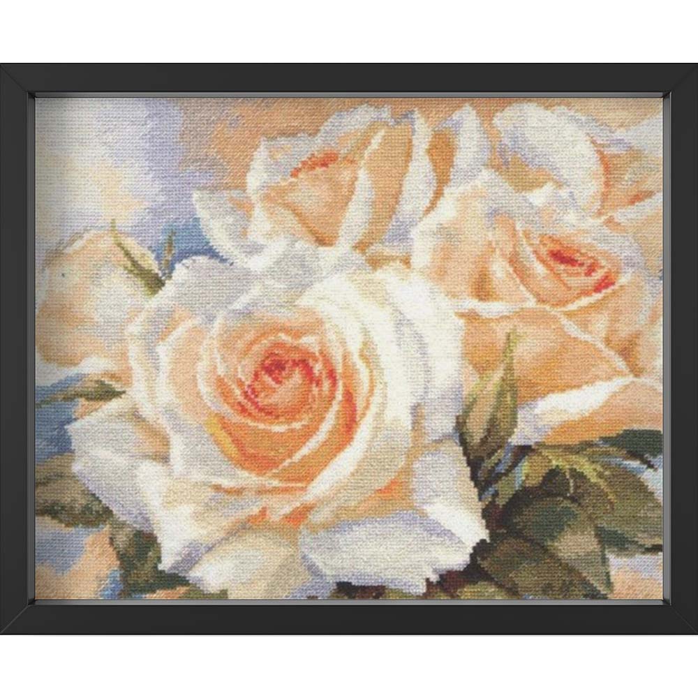 Kreuzstich - Weiße Rosen | 40x30 cm - Diy - Fadenkunst
