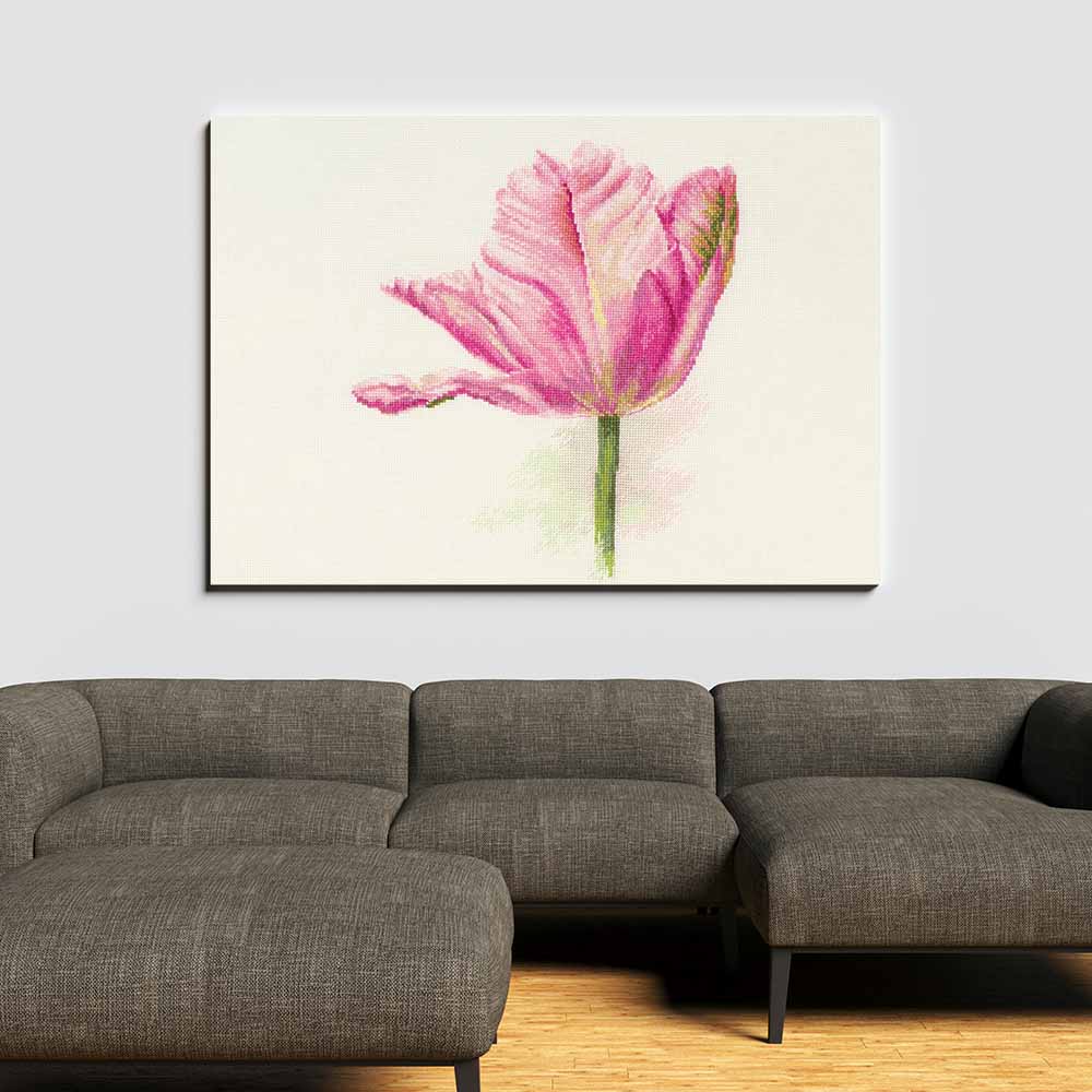 Kreuzstich - Tulpen - Hellrosa | 25x30 cm - Diy - Fadenkunst