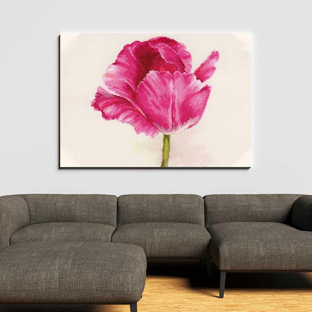 Kreuzstich - Tulpen - Karmesinrot Glühen | 25x30 cm - Diy - Fadenkunst