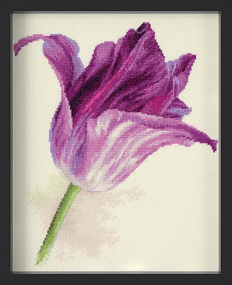 Kreuzstich - Tulpen - Flieder Samt | 25x30 cm - Diy - Fadenkunst