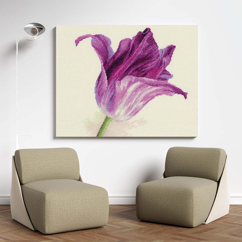 Kreuzstich - Tulpen - Flieder Samt | 25x30 cm - Diy - Fadenkunst
