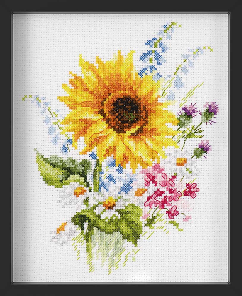 Kreuzstich - Blumenstrauss mit Sonnenblume | 15x20 cm - Diy - Fadenkunst
