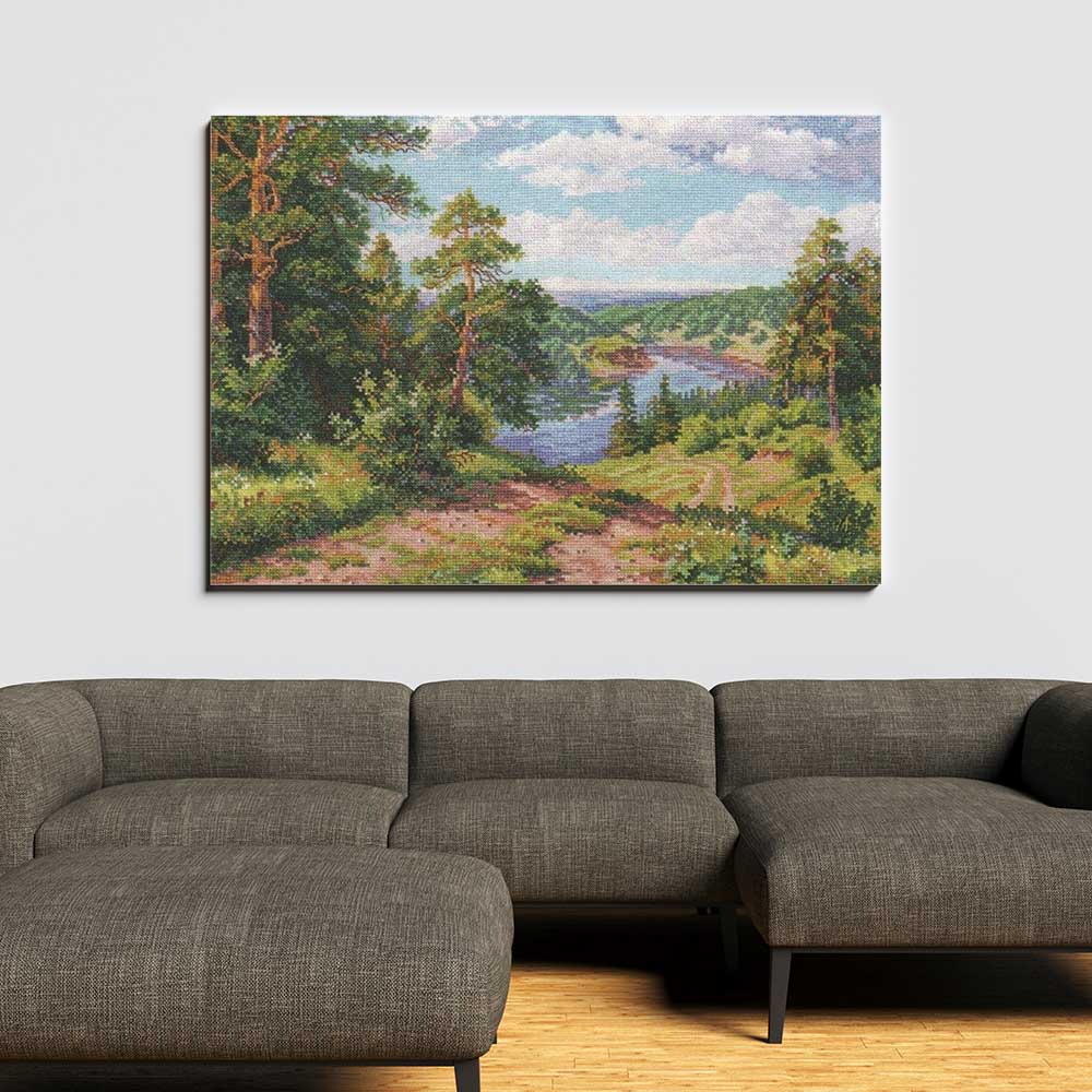 Kreuzstich - Über dem Fluss | 40x30 cm - Diy - Fadenkunst