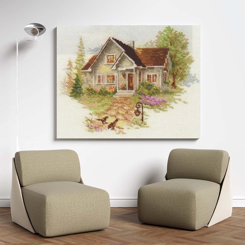 Kreuzstich - Haus Juli | 20x15 cm - Diy - Fadenkunst