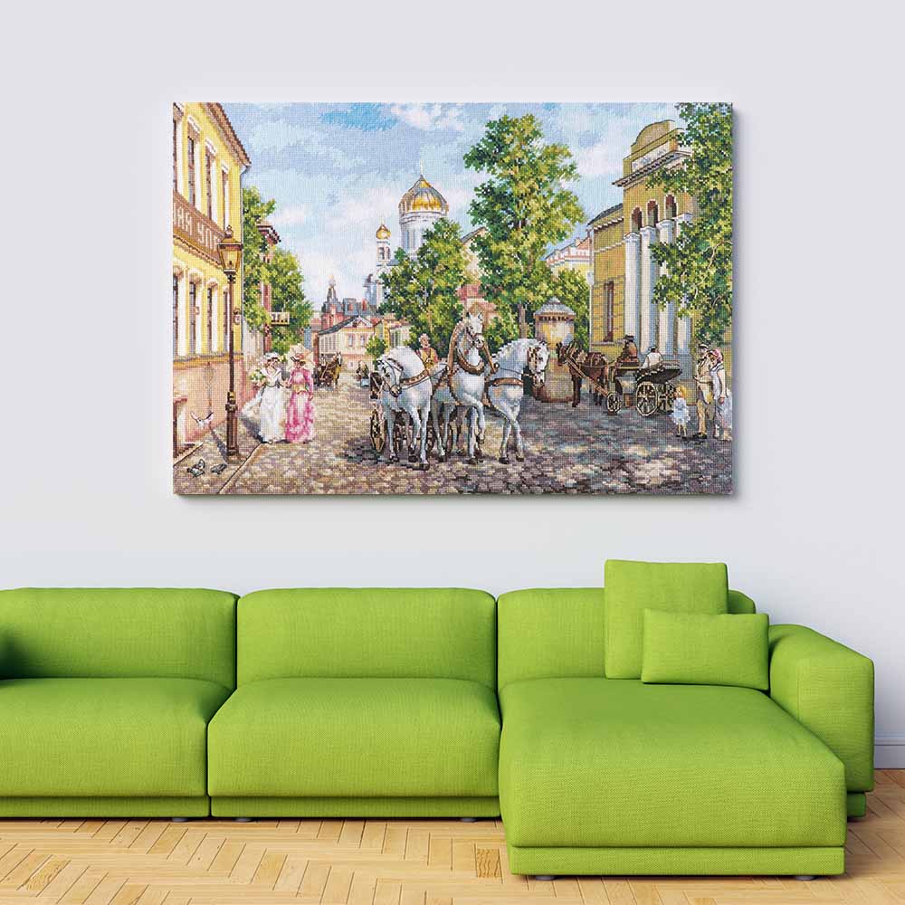 Kreuzstich - Drei Pferde - Der Tempel Christi | 45x35 cm - Diy - Fadenkunst