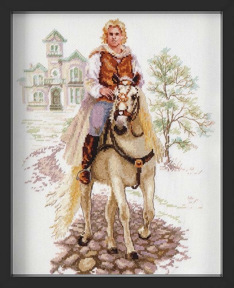 Kreuzstich - Prinz auf dem weissen Pferd | 25x35 cm - Diy - Fadenkunst